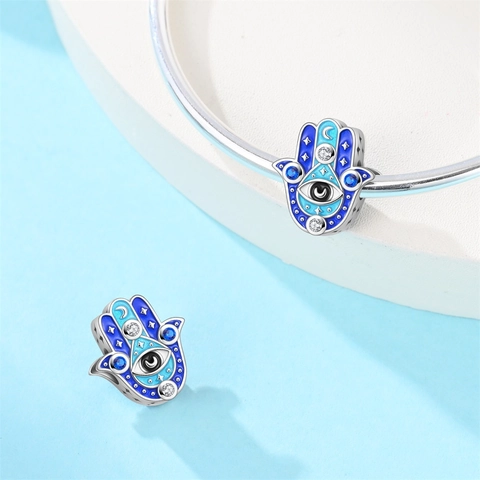 Silver Plated Hamsa Hand Evil Eye Charm Beads Rhinestone Enamel Butterfly Infinity Pendant For DIY Jewelry Making Women