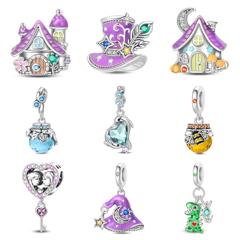 Versilberte Kupfer Cartoon Tier Magischer Hut Charms Leuchtende Emaille Strass Perlen Für DIY Armband Halskette Schmuck Zubehör Damen Mädchen Geschenk