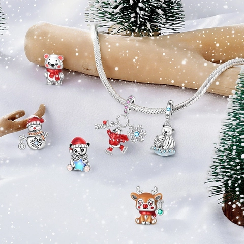 Dije de Navidad de Aleación Plateada Pingüino Alce Oso Polar Muñeco de Nieve Esmalte Strass Accesorio Joyería DIY