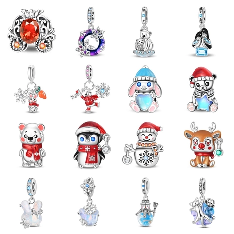 Dije de Navidad de Aleación Plateada Pingüino Alce Oso Polar Muñeco de Nieve Esmalte Strass Accesorio Joyería DIY