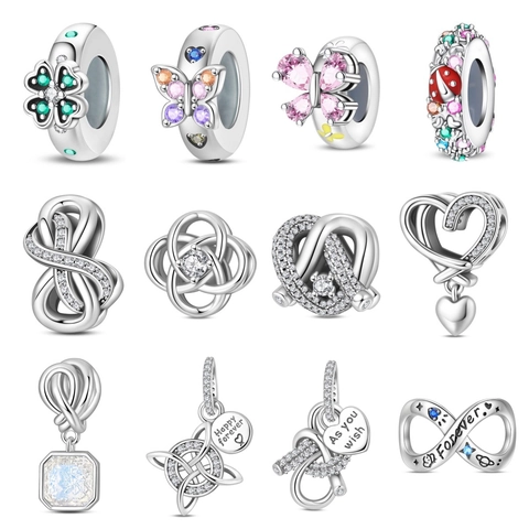 Silver Plated Zirconia Heart Butterfly Infinite Charm Bead For DIY Bracelets Romantic Enamel Dangle Pendant Jewelry Making Findings
