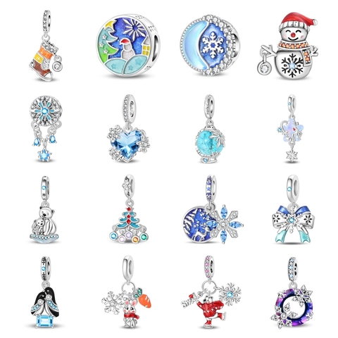 Winter Thema Romantische Schneeflocke Schneemann Pinguin Charms Versilbert Emaille Strass DIY Perlen Für Armband Schmuck Zubehör Weihnachten Geschenk