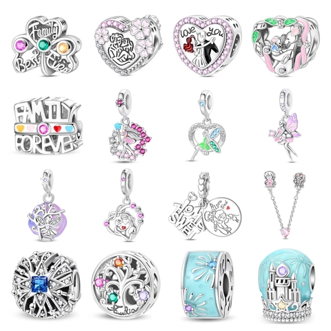 DIY Charm Beads Alloy Silver Plated Zirconia Heart Family Tree Castle Fairy Pendants For Bracelet Necklace Women Jewelry Gift