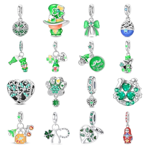 Grüner Lebensbaum Kleeblatt Anhänger Perle 925 Sterlingsilber Emaille Bär Reisebox DIY Schmuck Zubehör Für Armband