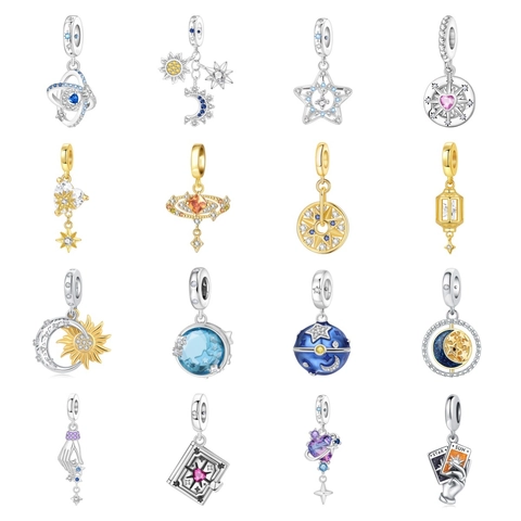 Celestial Tarot Card Star Moon Sun Planet Charm Pendant Silver Plated Rhinestone Enamel DIY Jewelry Accessory For Women