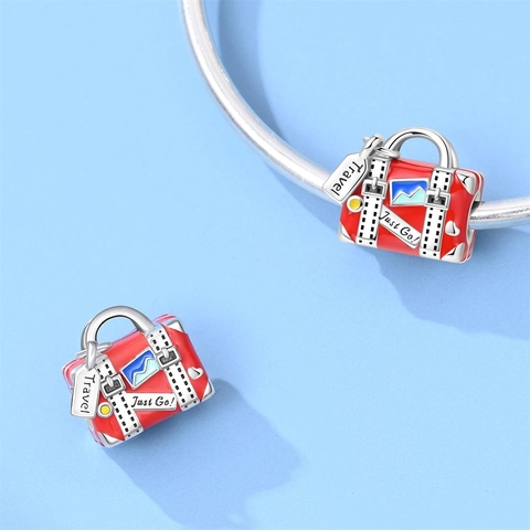 Travel Style Airplane Camera Suitcase Charms Alloy Silver Plated Enamel Rhinestone Beads For DIY Bracelet Necklace Jewelry Making Accessories