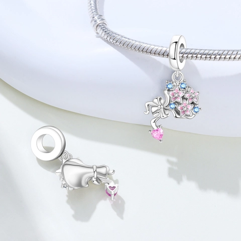 Silver Plated Copper Flower Enamel Charm Pendant Iris Cherry Blossom Lily Rhinestone DIY Jewelry Accessory Gift For Women