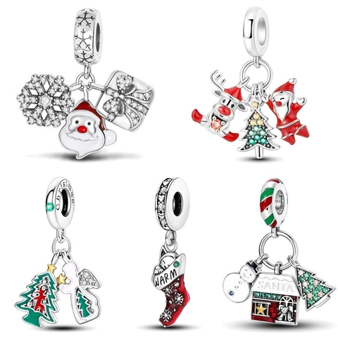 Versilberte Weihnachtsserie Charms Weihnachtsmann Schneeflocke Rentier Emaille Strass Anhänger Für DIY Armband Schmuck Geschenke