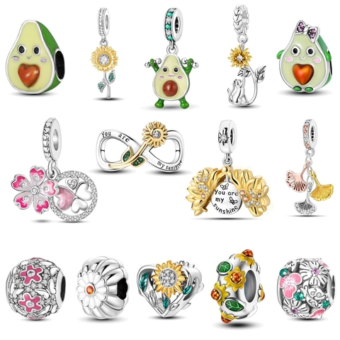 Plaqué Argent Cuivre Émail Tournesol Avocat Charms Strass Marguerite Pendentif DIY Fabrication de Bijoux Accessoires Femmes