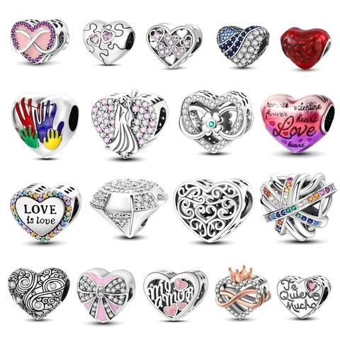 S925 Sterling Silver Heart Charms Beads For DIY Bracelet Necklace Colorful Zircon Enamel Infinity Symbol Pendant Women Jewelry Making