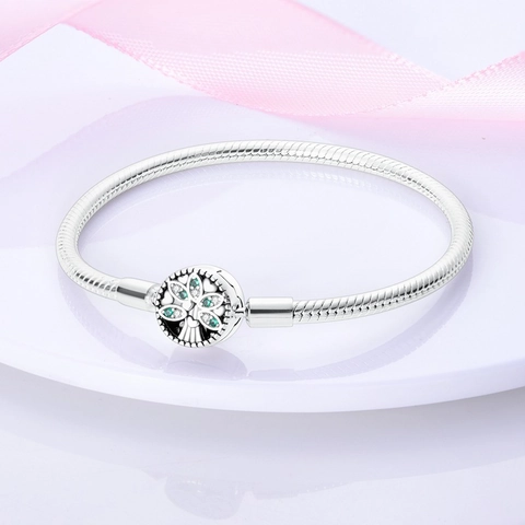 Silver Plated Copper Snake Chain Charm Bracelet Rhinestone Shell Tree Of Life Snowflake Perfume Bottle Heart Jewelry For Women