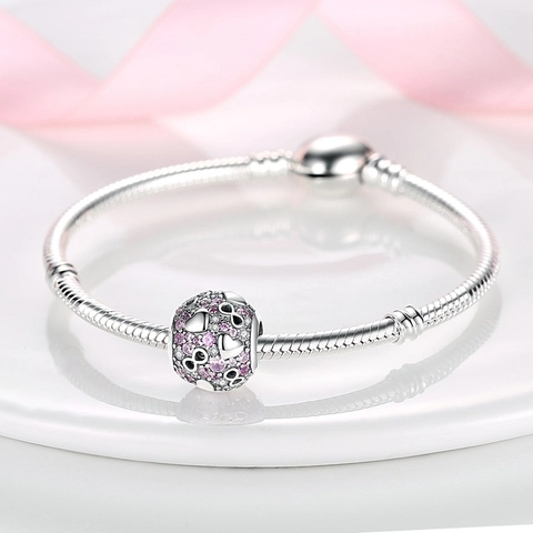 Silver Plated Copper Heart Bead DIY Charm Colorful Zirconia Forever Family Mother's Day Gift For Women Bracelet Necklace
