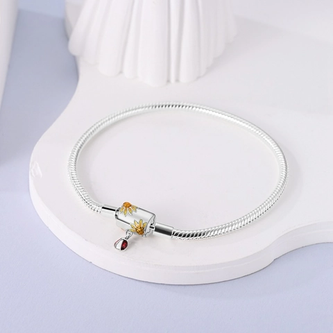 Silver Plated Copper Snake Bone Chain Charm Bracelet Sunflower Unicorn Tulip Butterfly Heart Pattern DIY Women Fashion Jewelry Gift