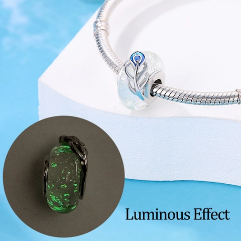 Luminous Murano Glass Charm Bead Silver Plated Copper Enamel Feather Ginkgo Leaf Cherry Flower For DIY Bracelet Jewelry