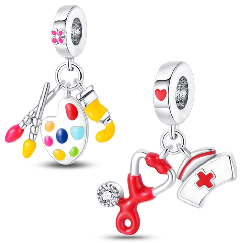 Silver Plated Career Series Charm Artist Palette Palette Brush Doctor Stethoscope Nurse Hat Pendant For Jewelry Making Women