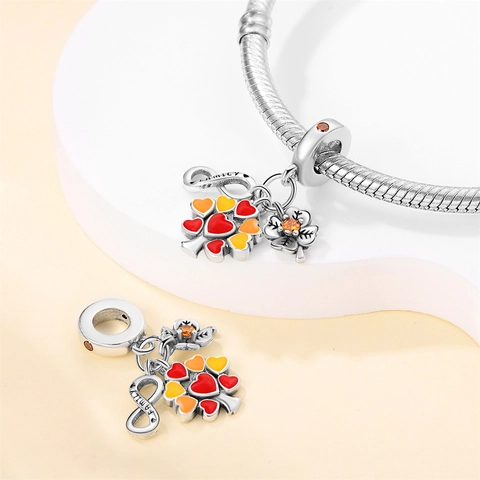 925 Silver Plated Copper Family Tree Infinity Heart Clover Charms Colorful Enamel Zirconia Pendant For DIY Bracelet Jewelry