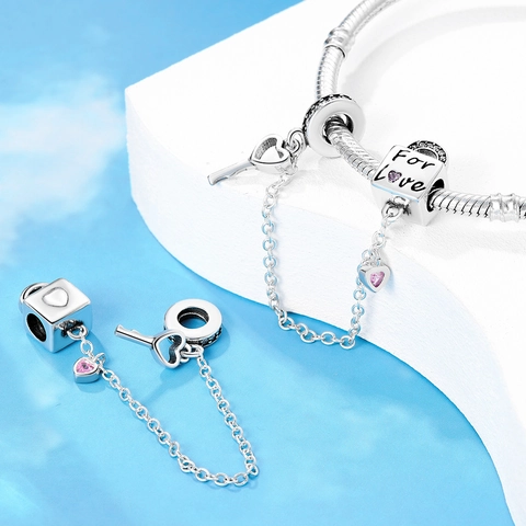 Silver Plated Heart Lock And Key Dangle Charm Rhinestone Wing Dangle Bead For DIY Bracelet Necklace Romantic Women Jewelry Charm Only