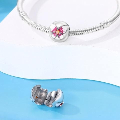 Breloque en Cuivre Plaqué Argent Forme Papillon Fleur pour Bracelet Émail Strass Thème Animal DIY Bijoux