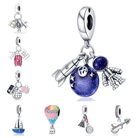 Silver Plated Enamel Travel Music Space Charms For DIY Bracelets Necklaces Jewelry Making Rhinestone Violin Airplane Pendants