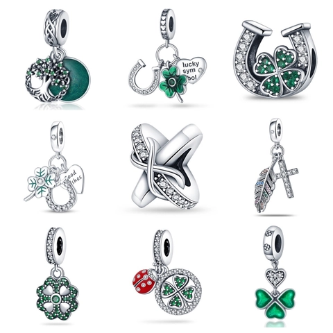 Silver Plated Copper Lucky Horseshoe Four-leaf Clover Charm Pendant For DIY Bracelet Jewelry Making Wishing Tree Charm Accessory