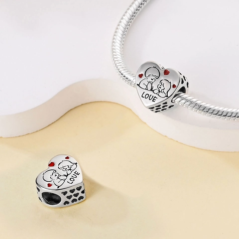 Silver Plated Copper Heart Charm Beads Enamel Zirconia For DIY Bracelet Jewelry Making Family Mother Angel Love Theme