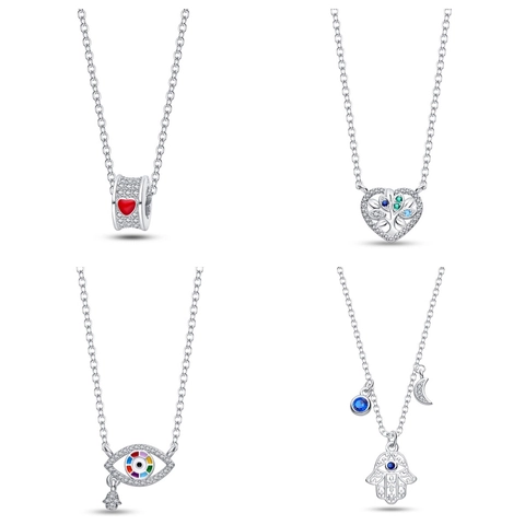 925 Sterling Silver Pendant Necklace For Women Evil Eye Heart Tree Of Life Hamsa Hand Zirconia Fashion Jewelry Gift