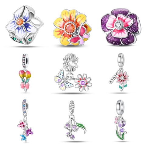Versilberte Legierung Blume Schmetterling Herz Charms Für DIY Armband Herstellung Floral Emaille Strass Anhänger Schmuck Zubehör Damen Muttertagsgeschenk