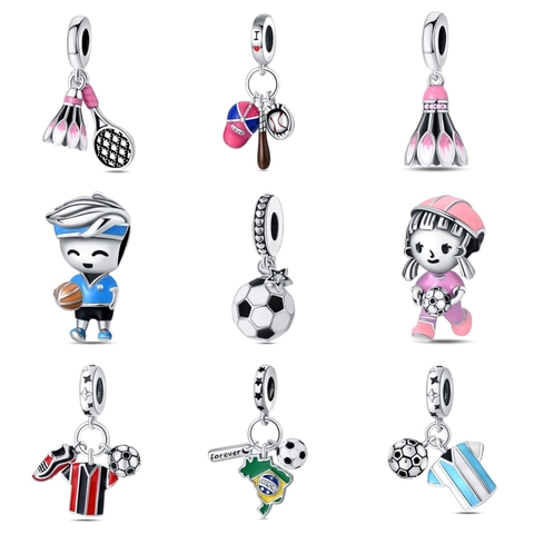Sports Theme Silver Plated Enamel Charms Football Basketball Badminton Baseball DIY Pendant For Bracelet Jewelry Accessories