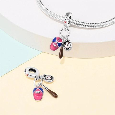 Sports Theme Silver Plated Enamel Charms Football Basketball Badminton Baseball DIY Pendant For Bracelet Jewelry Accessories