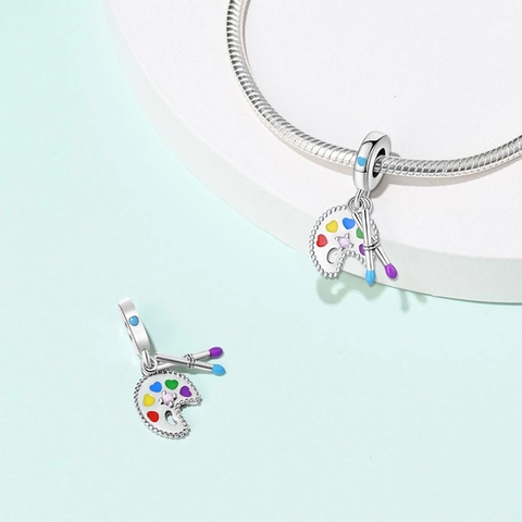 Silver Plated Artist Palette Paint Brush Charms Colorful Enamel Starry Sky Sunflower Pendants DIY Jewelry Bracelet Accessories