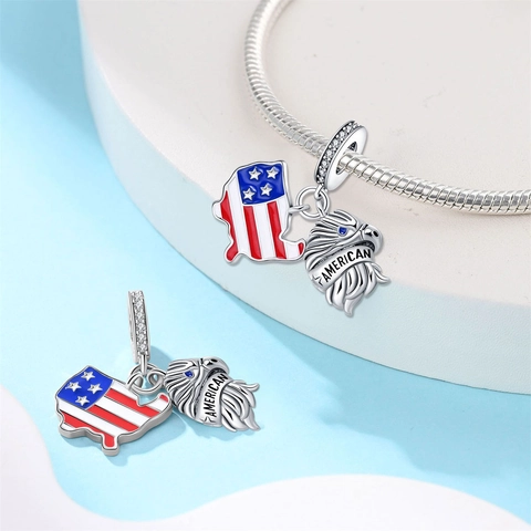 Versilberte Emaille Amerikanische Flagge Adler Herz Schmetterling DIY Anhänger Für Armband Schmuckherstellung Strass Unabhängigkeitstag Schmuckzubehör