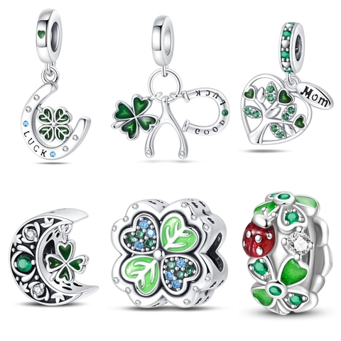 Green Lucky Clover Horseshoe Tree Of Life Charms For DIY Bracelets Silver Plated Enamel Rhinestone Beads Mother Gift Fashion Jewelry Accessories