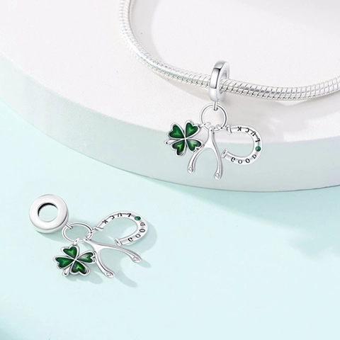 Green Lucky Clover Horseshoe Tree Of Life Charms For DIY Bracelets Silver Plated Enamel Rhinestone Beads Mother Gift Fashion Jewelry Accessories