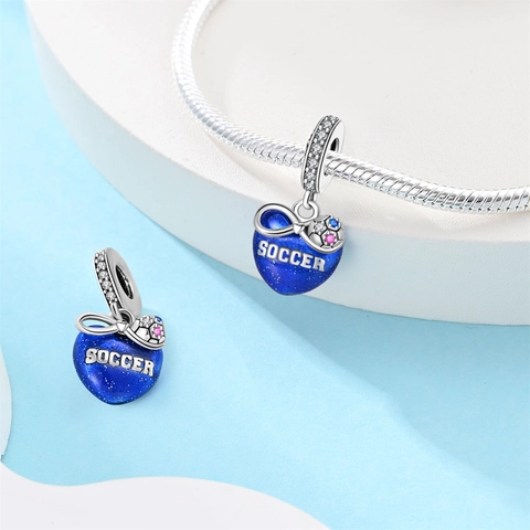 Soccer Heart Charm Silver Plated Infinity Symbol Blue Enamel Rhinestone Inlay DIY Bracelet Necklace Pendant Jewelry