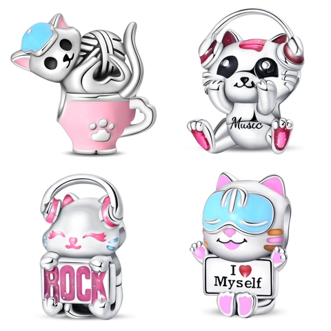 Cartoon Kat DIY Bedeltjes Verzilverd Koper Emaille Kralen Voor Armband Sieraden Maken Schattige Dier Hanger Sieraden Accessoires