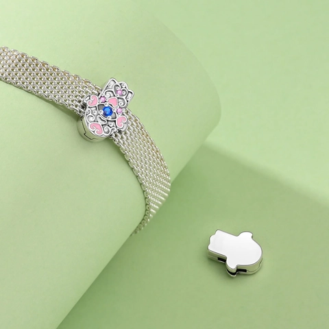 Silver Plated Copper DIY Charm Bead For Bracelet Hamsa Hand Heart Clover Snowflake Donut Paw Print Pendant Jewelry Accessory
