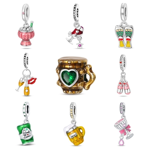 Creative Beer Wine Glass Charms Silver Plated Enamel Pendant Only For DIY Bracelet Party Women Jewelry Pendant Only