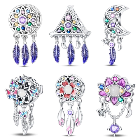 Silver Plated Bohemian Dreamcatcher Moon Star Butterfly Charms With Rhinestones And Enamel For DIY Bracelet Jewelry Making
