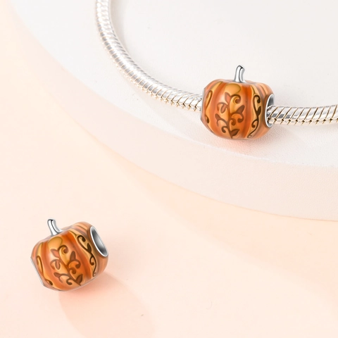 Autumn Pumpkin Hedgehog Carriage Charms Copper Silver Plated Enamel Zirconia Beads For DIY Bracelet Jewelry Making Halloween
