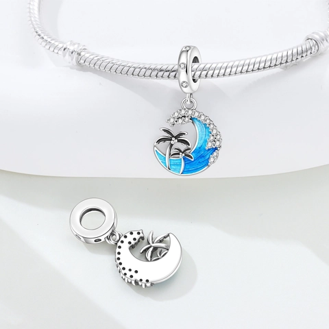 Ocean Biological Charm Beads Sea Turtle Dolphin Starfish Shell Mermaid Tail Silver Plated Rhinestone Pendant For DIY Bracelet Making Women Fashion Jewelry