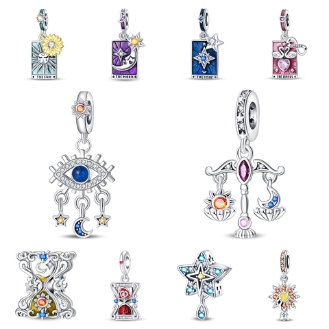 Versilbert Emaille Tarotkarte Anhänger Sonne Mond Sterne Liebhaber Tod Sanduhr Strass Perlen Für DIY Schmuckherstellung