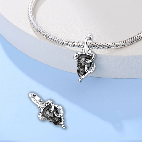 Breloques Gothiques Halloween Crâne Rose Perles Argenté Émail Cœur Croix Serpent Papillon Accessoire Bijoux DIY Pour Bracelet