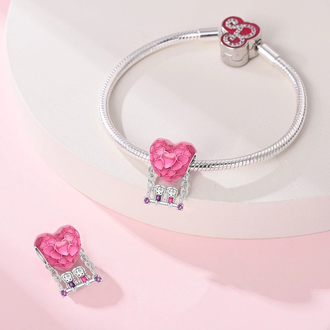 Versilberte Kupfer Herz Rose Charm Perlen Für DIY Armband Rosa Emaille Strass BFF Schwester Freundin Schmuckzubehör
