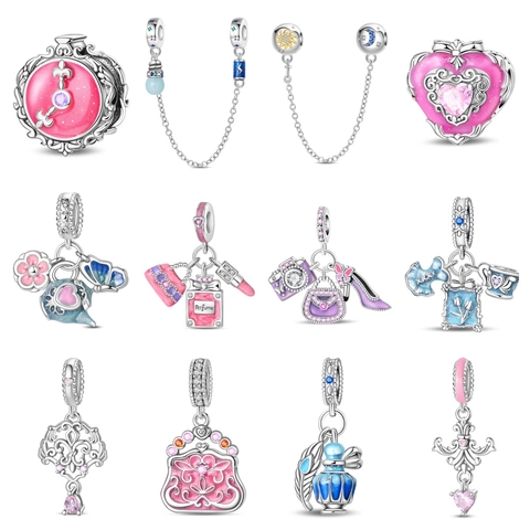 Retro Baroque Silver Plated Enamel Charms For DIY Bracelet Necklace Making Enamel Rhinestone Heart Clock Pendant Jewelry Accessories