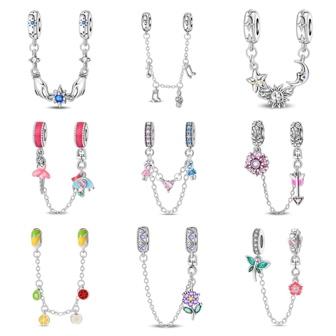 925 Sterlingsilber Sicherheitskette Charm Perle Für DIY Armband Halskette Sonne Mond Musiknote Blume Damen Schmuckzubehör