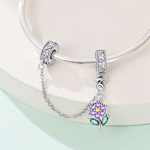 925 Sterlingsilber Sicherheitskette Charm Perle Für DIY Armband Halskette Sonne Mond Musiknote Blume Damen Schmuckzubehör