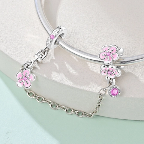 925 Sterlingsilber Emaille Schmetterling Blume Charm Perlen Sicherheitskette Stopper Für DIY Armbänder Damen Schmuck