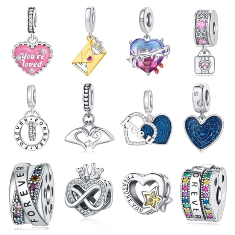Silver Plated Copper Zirconia Heart Infinity Charm For DIY Bracelet Women Jewelry Making Flower Star Envelope Pendant