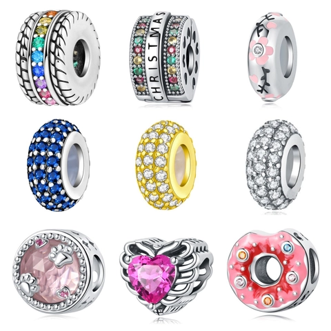 S925 Sterling Silver Charm Bead Zirconia Heart Paw Sakura Rainbow For DIY Bracelet Making Jewelry Accessories For Women