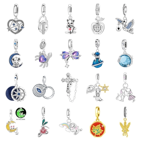 Silver Plated Enamel Rhinestone Charms For DIY Bracelets Heart Apple Cat Cup Moon Elephant Western Cowboy Jewelry Accessories